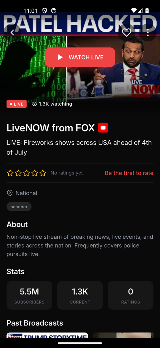 Streamer detail with watch live and replays